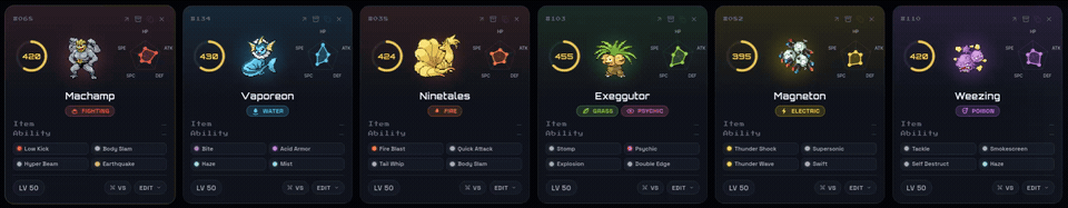 Team slots synced from a Nuzlocke run, with level, item, ability, and moves.